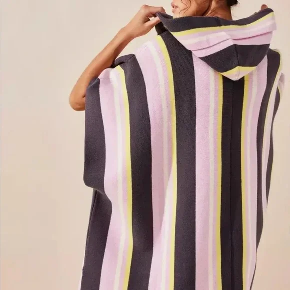Free People All I Need Chic Hooded Poncho with Stripes - Picture 2 of 7